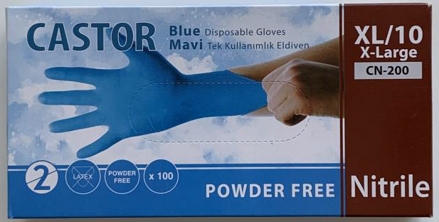 Nitrilové rukavice CASTOR M/8 nepudrované 100ks modré (20bal/kar)